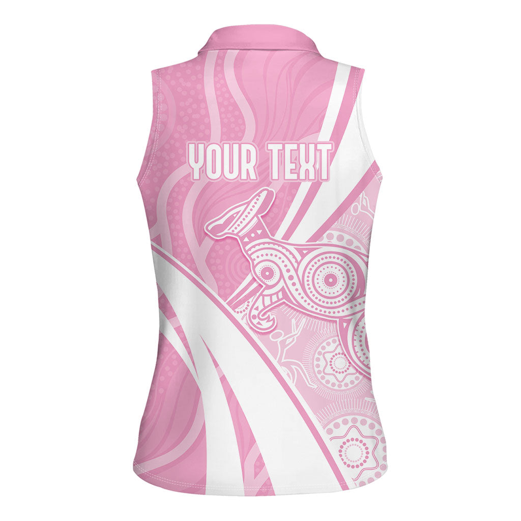Australia Bowls Personalised Indigenous Pink Round Women Sleeveless Polo Shirt