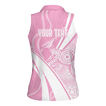 Australia Bowls Personalised Indigenous Pink Round Women Sleeveless Polo Shirt