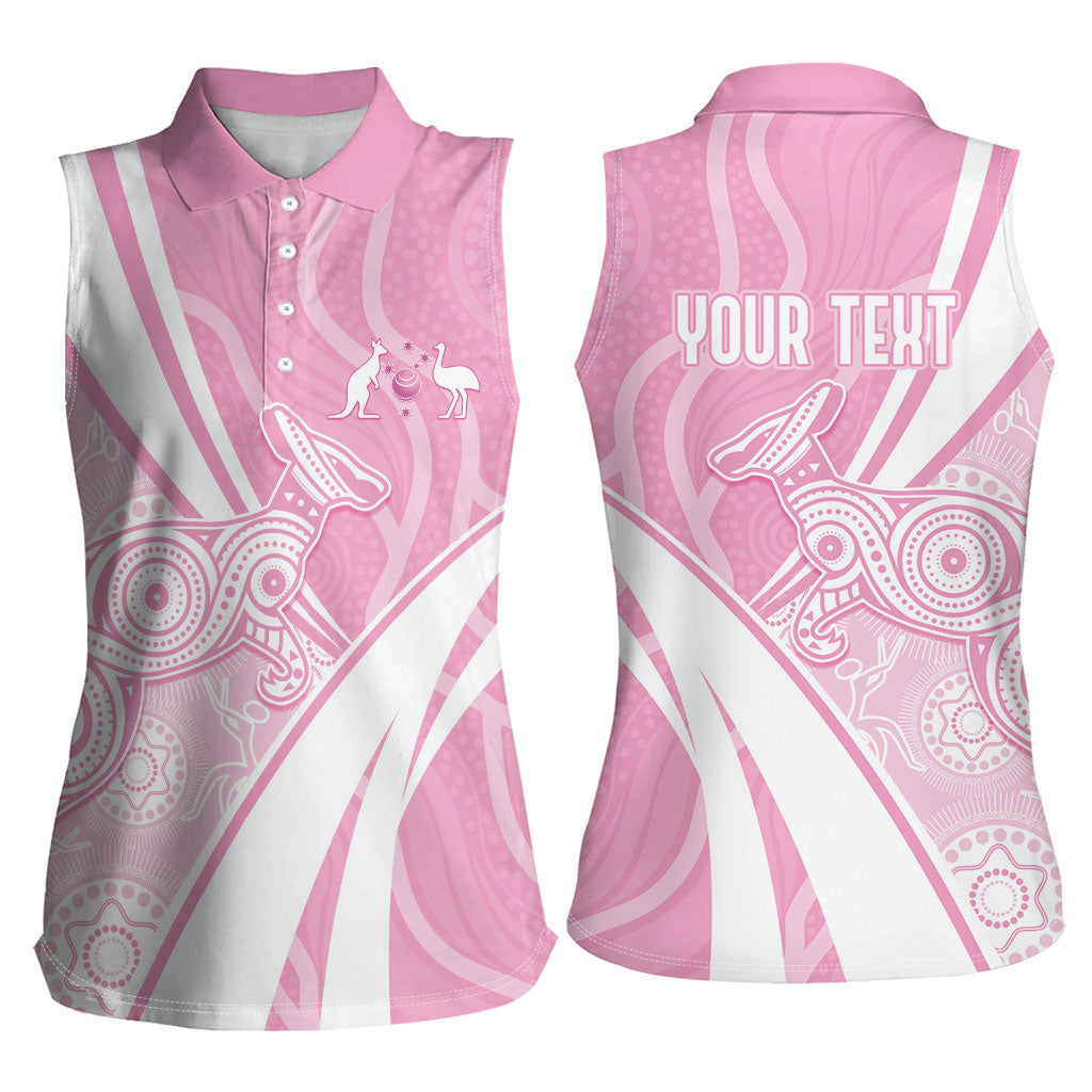 Australia Bowls Personalised Indigenous Pink Round Women Sleeveless Polo Shirt