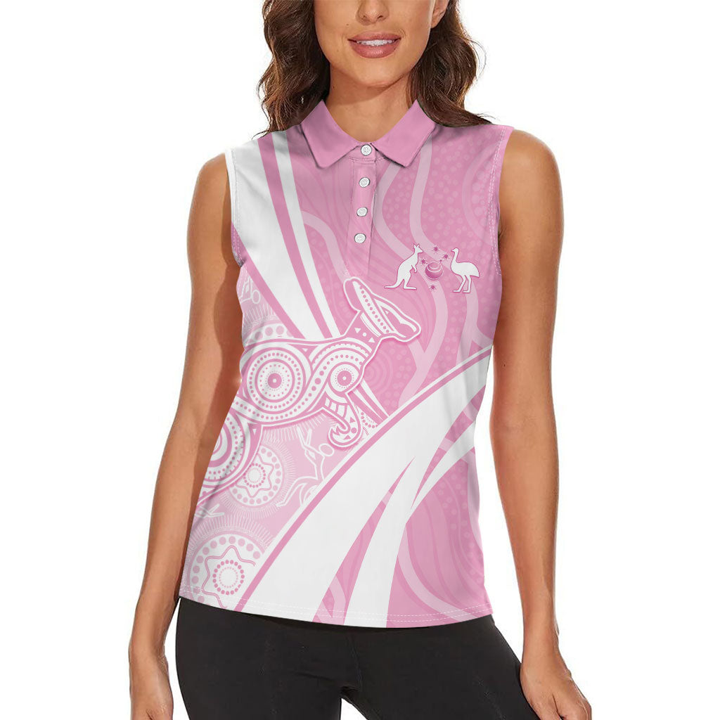 Australia Bowls Personalised Indigenous Pink Round Women Sleeveless Polo Shirt