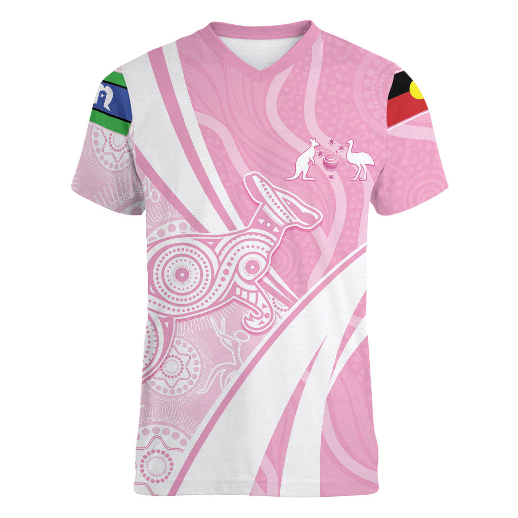 Australia Bowls Personalised Indigenous Pink Round Women V-Neck T-Shirt