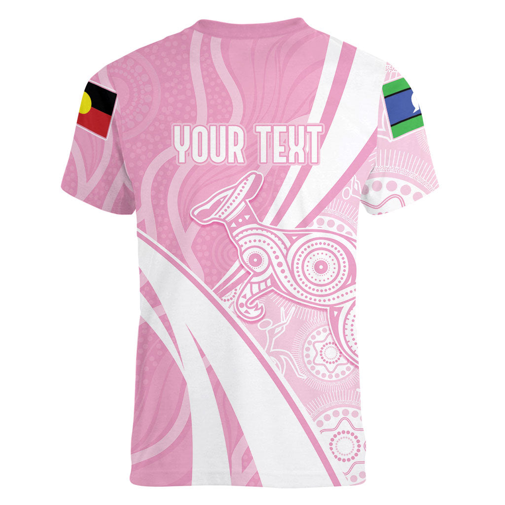 Australia Bowls Personalised Indigenous Pink Round Women V-Neck T-Shirt