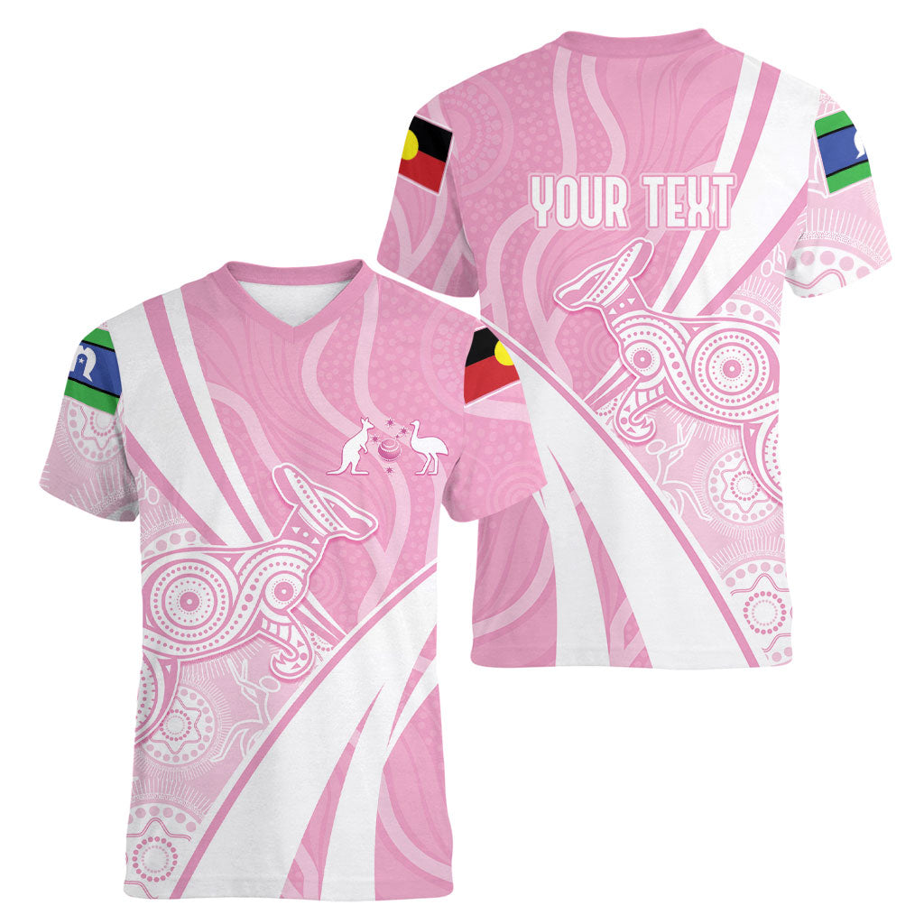 Australia Bowls Personalised Indigenous Pink Round Women V-Neck T-Shirt