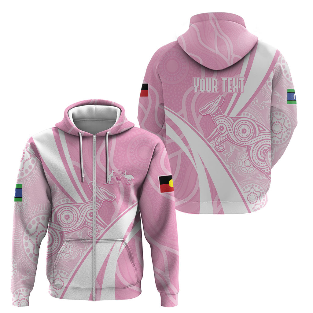 Australia Bowls Personalised Indigenous Pink Round Zip Hoodie