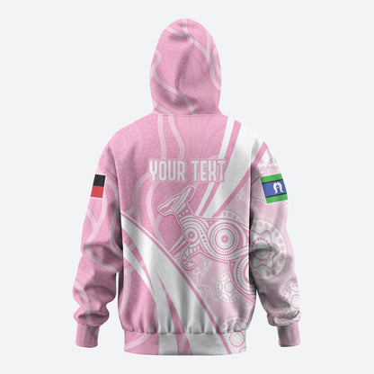 Australia Bowls Personalised Indigenous Pink Round Zip Hoodie