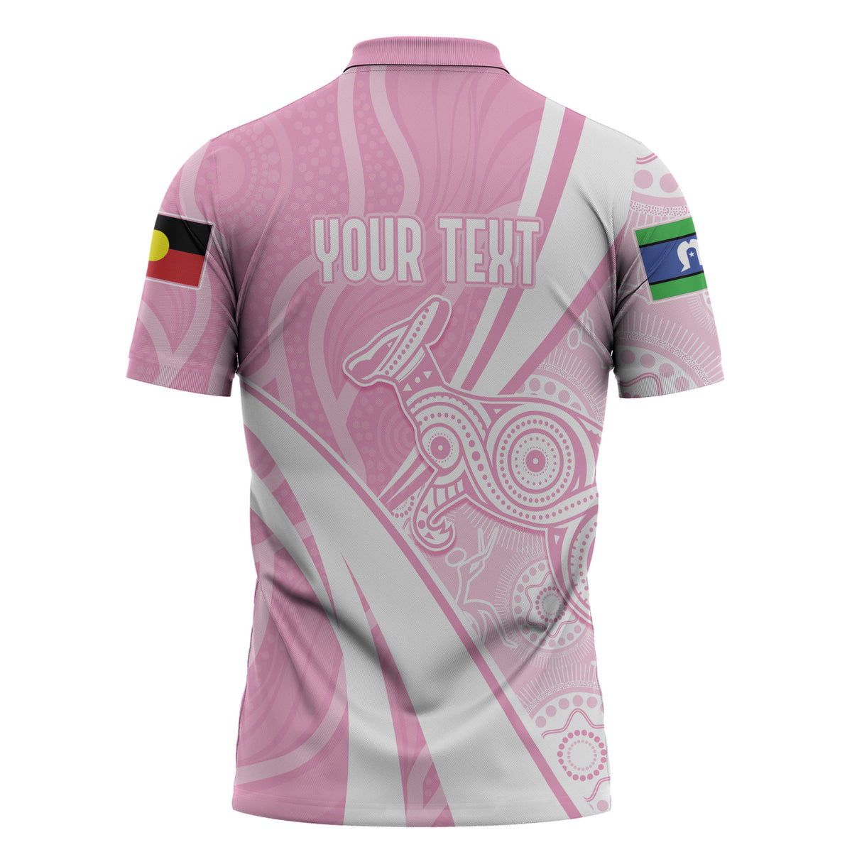 Australia Bowls Personalised Indigenous Pink Round Zipper Polo Shirt