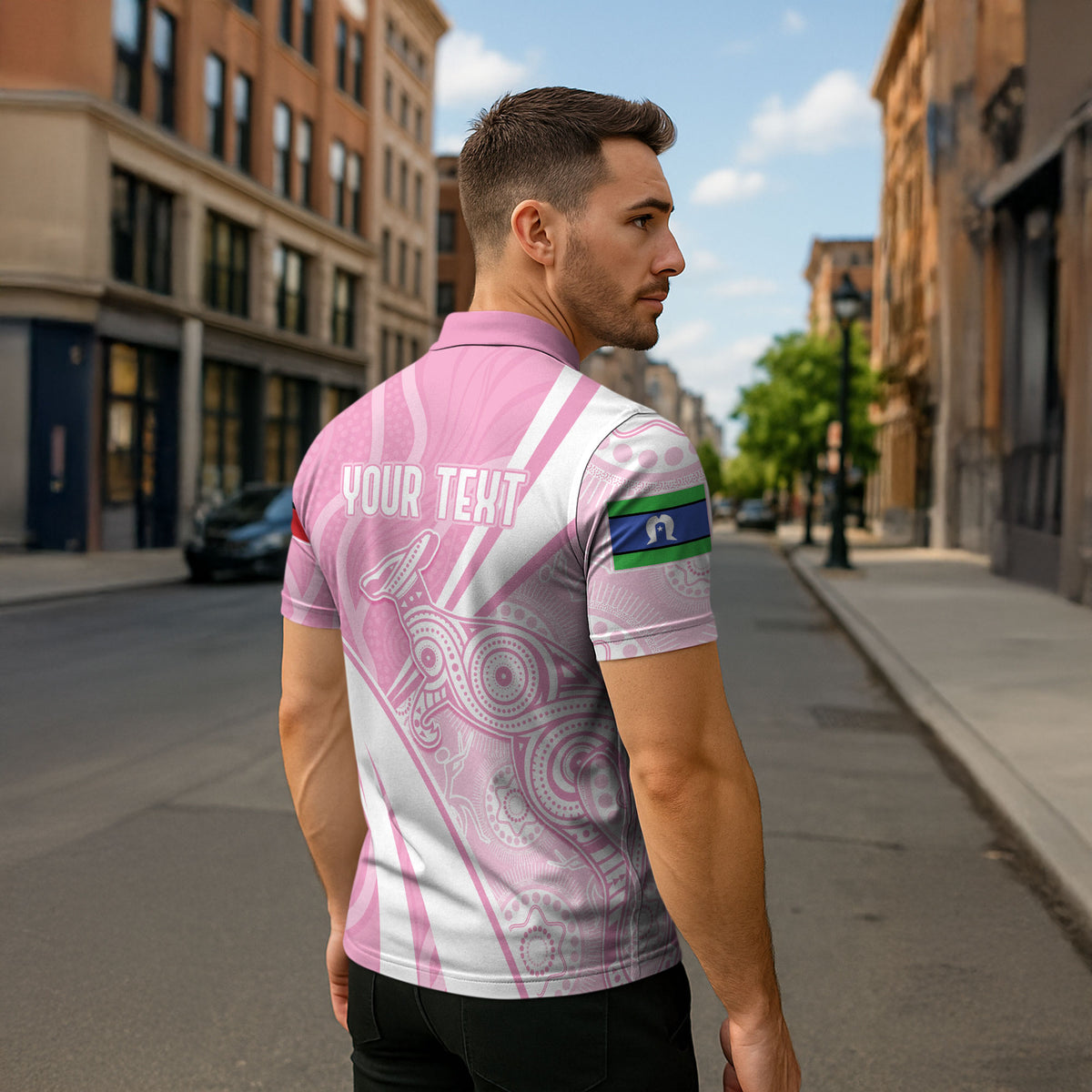 Australia Bowls Personalised Indigenous Pink Round Zipper Polo Shirt