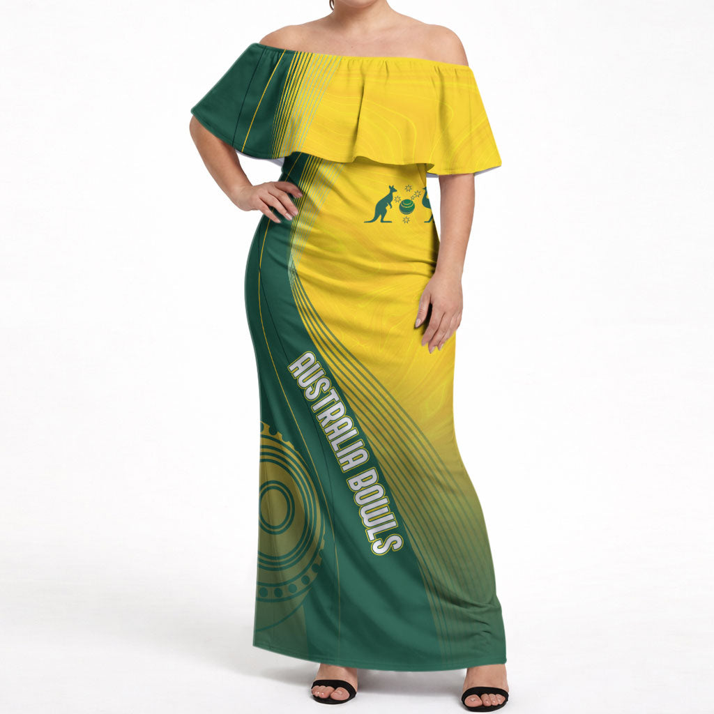 Australia Bowls Personalised Off Shoulder Maxi Dress Basic Marble Glaze - National Color