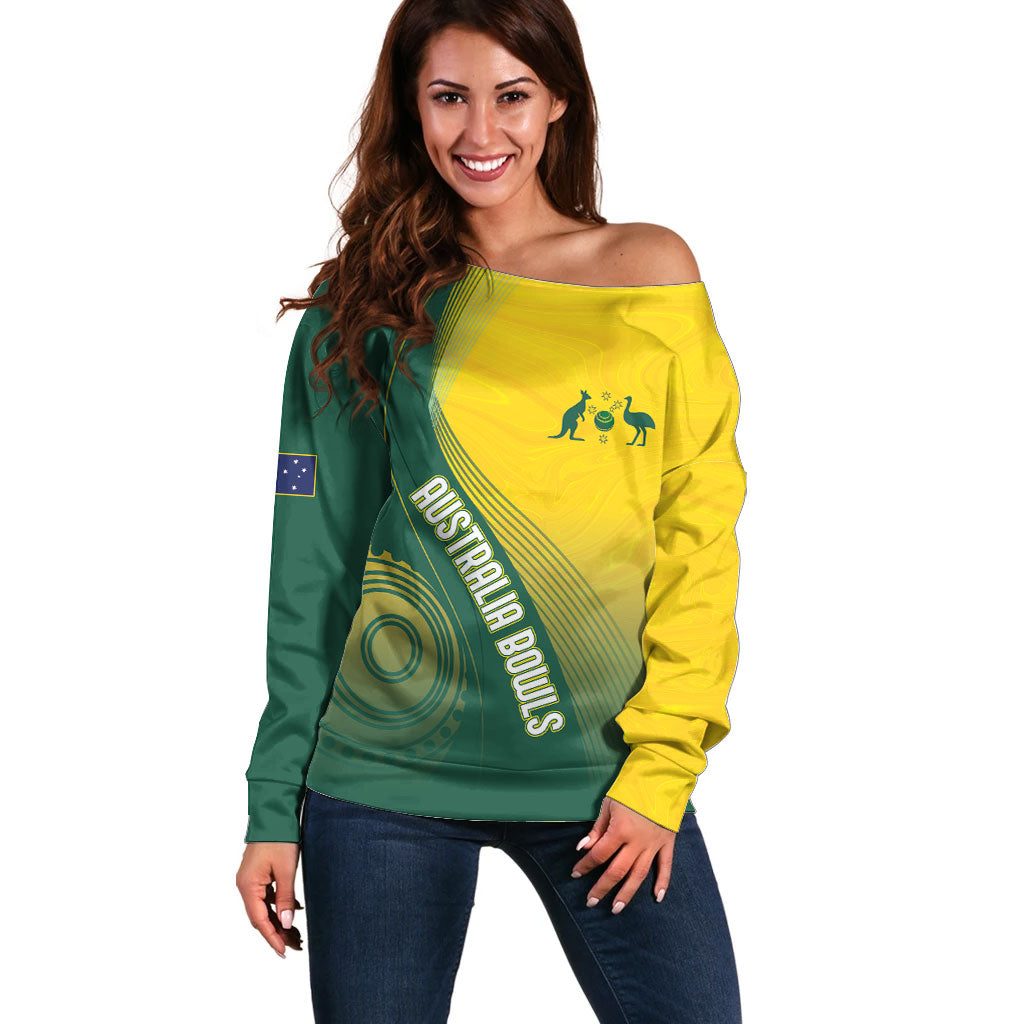 Australia Bowls Personalised Off Shoulder Sweater Basic Marble Glaze - National Color