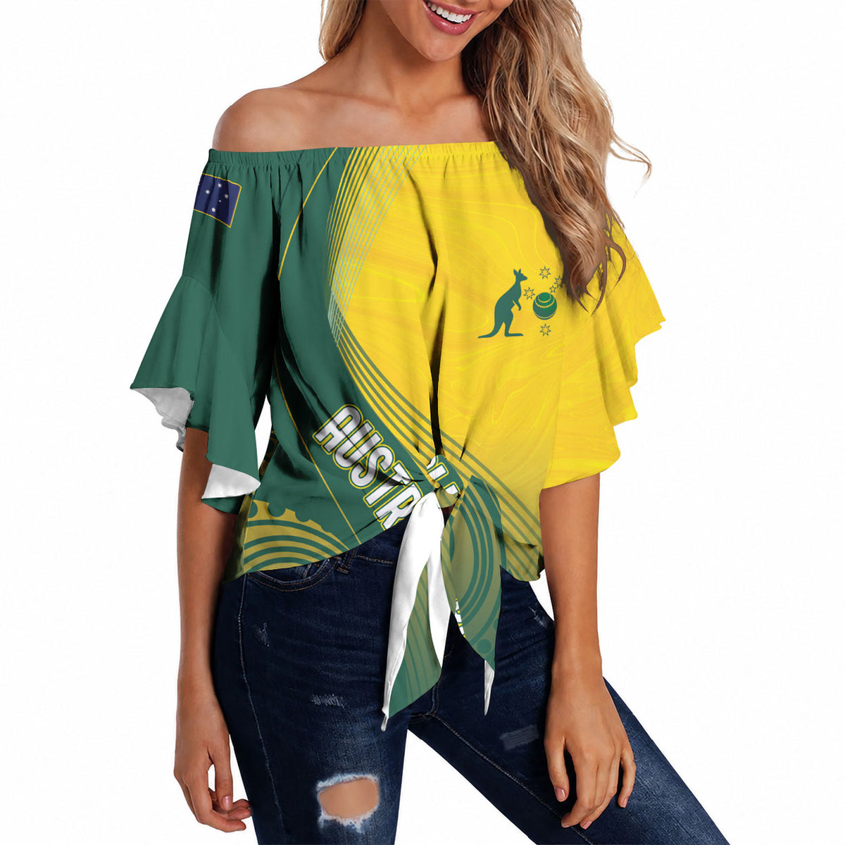 Australia Bowls Personalised Off Shoulder Wrap Waist Top Basic Marble Glaze - National Color
