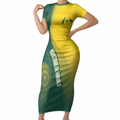 Australia Bowls Personalised Short Sleeve Bodycon Dress Basic Marble Glaze - National Color