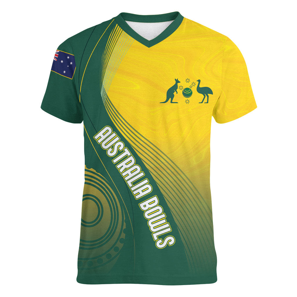 Australia Bowls Personalised Women V-Neck T-Shirt Basic Marble Glaze - National Color