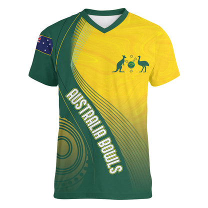 Australia Bowls Personalised Women V-Neck T-Shirt Basic Marble Glaze - National Color