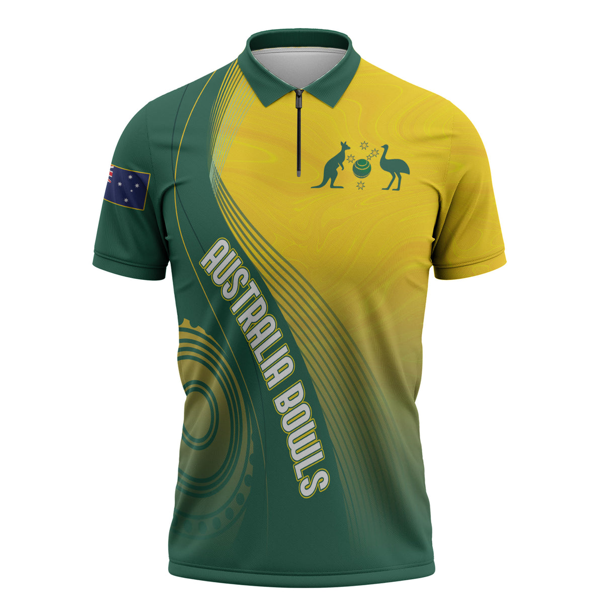 Australia Bowls Personalised Zipper Polo Shirt Basic Marble Glaze - National Color