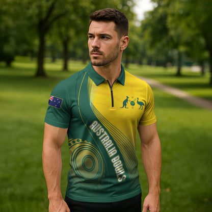 Australia Bowls Personalised Zipper Polo Shirt Basic Marble Glaze - National Color