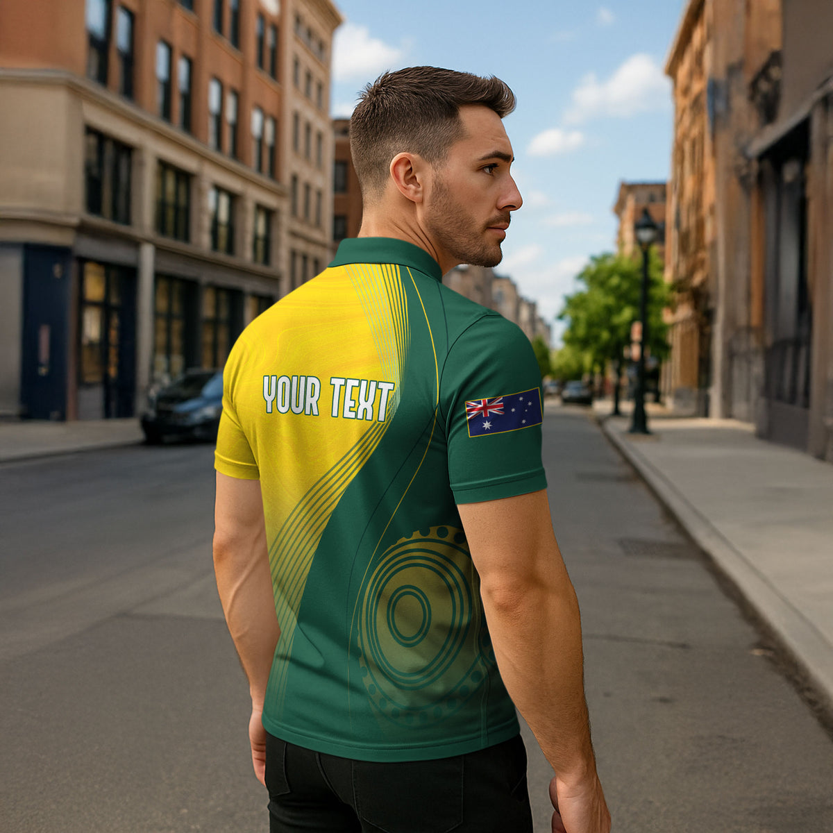 Australia Bowls Personalised Zipper Polo Shirt Basic Marble Glaze - National Color