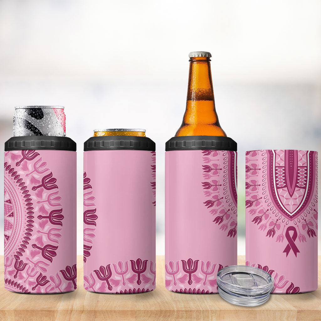 Dashiki Glamorous Pink 4 in 1 Can Cooler Tumbler Breast Cancer Fighter