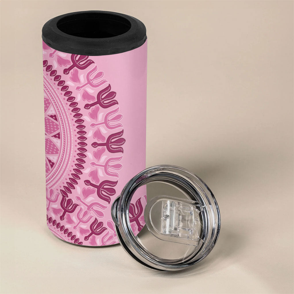 Dashiki Glamorous Pink 4 in 1 Can Cooler Tumbler Breast Cancer Fighter