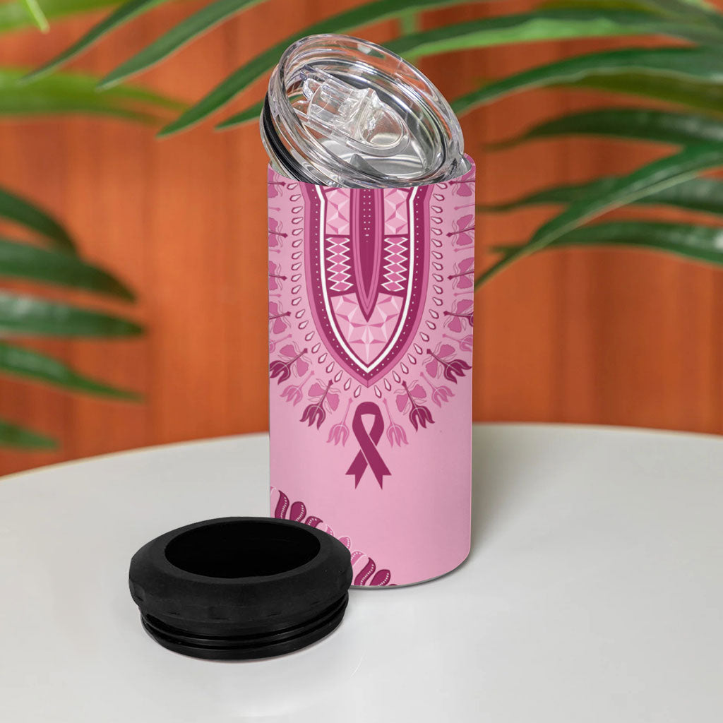 Dashiki Glamorous Pink 4 in 1 Can Cooler Tumbler Breast Cancer Fighter
