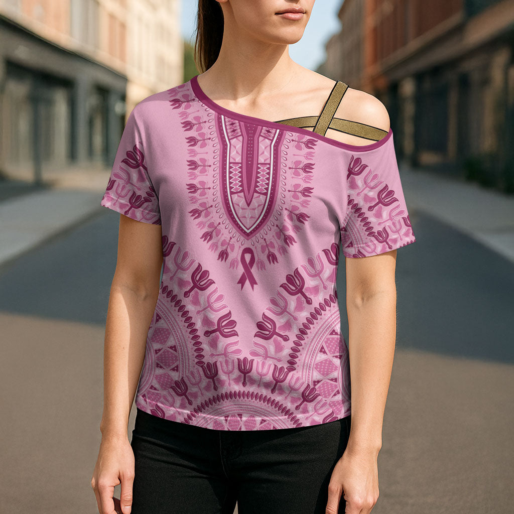 Dashiki Glamorous Pink Cross Shoulder Shirt Breast Cancer Fighter