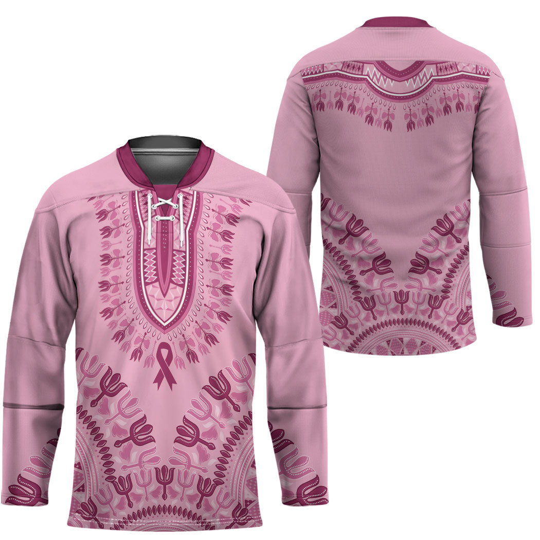 Dashiki Glamorous Pink Hockey Jersey Breast Cancer Fighter