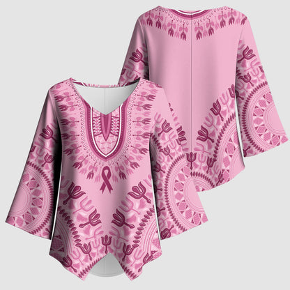 Dashiki Glamorous Pink Kimono Sleeve Blouse Breast Cancer Fighter