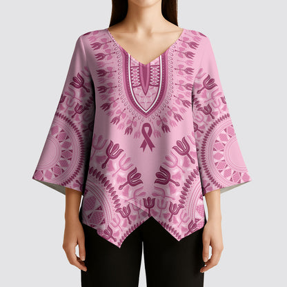 Dashiki Glamorous Pink Kimono Sleeve Blouse Breast Cancer Fighter