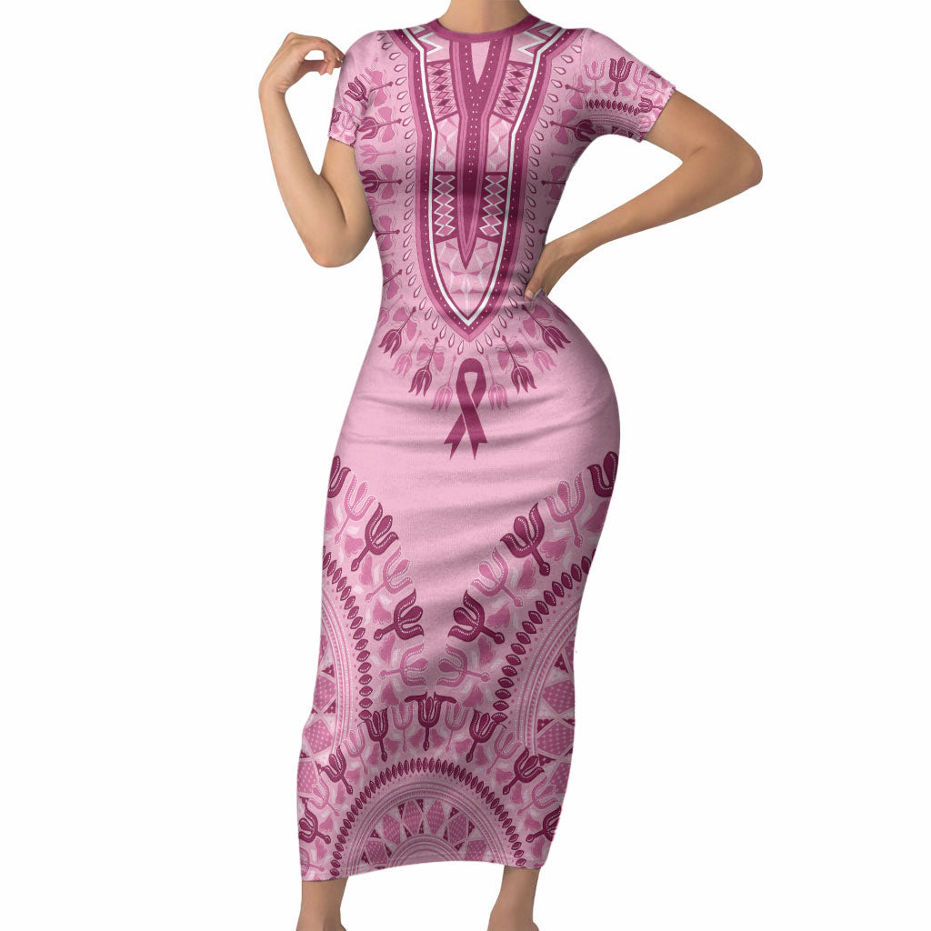 Dashiki Glamorous Pink Short Sleeve Bodycon Dress Breast Cancer Fighter
