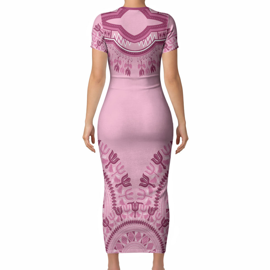 Dashiki Glamorous Pink Short Sleeve Bodycon Dress Breast Cancer Fighter
