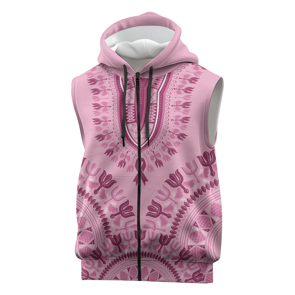 Dashiki Glamorous Pink Sleeveless Zip Hoodie Breast Cancer Fighter