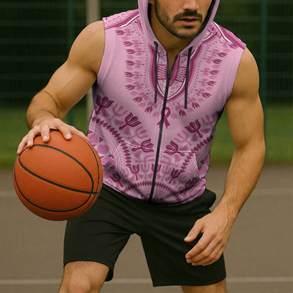 Dashiki Glamorous Pink Sleeveless Zip Hoodie Breast Cancer Fighter