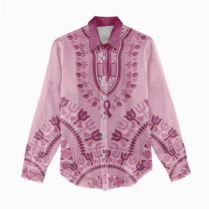 Dashiki Glamorous Pink Women Casual Shirt Breast Cancer Fighter