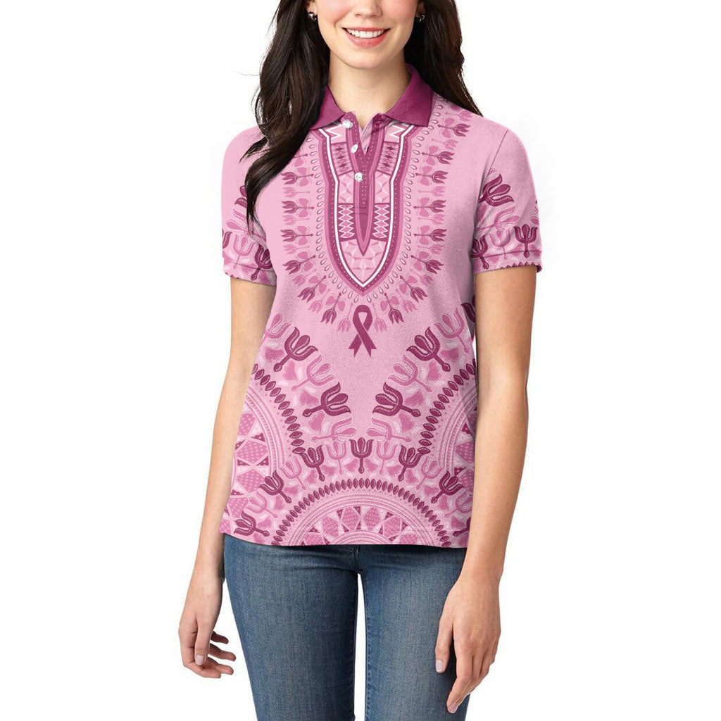 Dashiki Glamorous Pink Women Polo Shirt Breast Cancer Fighter