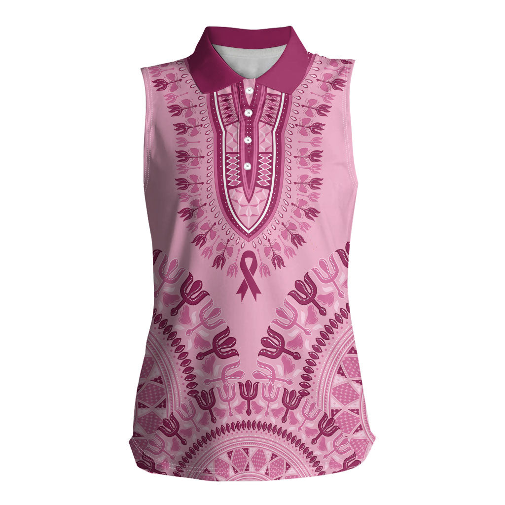 Dashiki Glamorous Pink Women Sleeveless Polo Shirt Breast Cancer Fighter