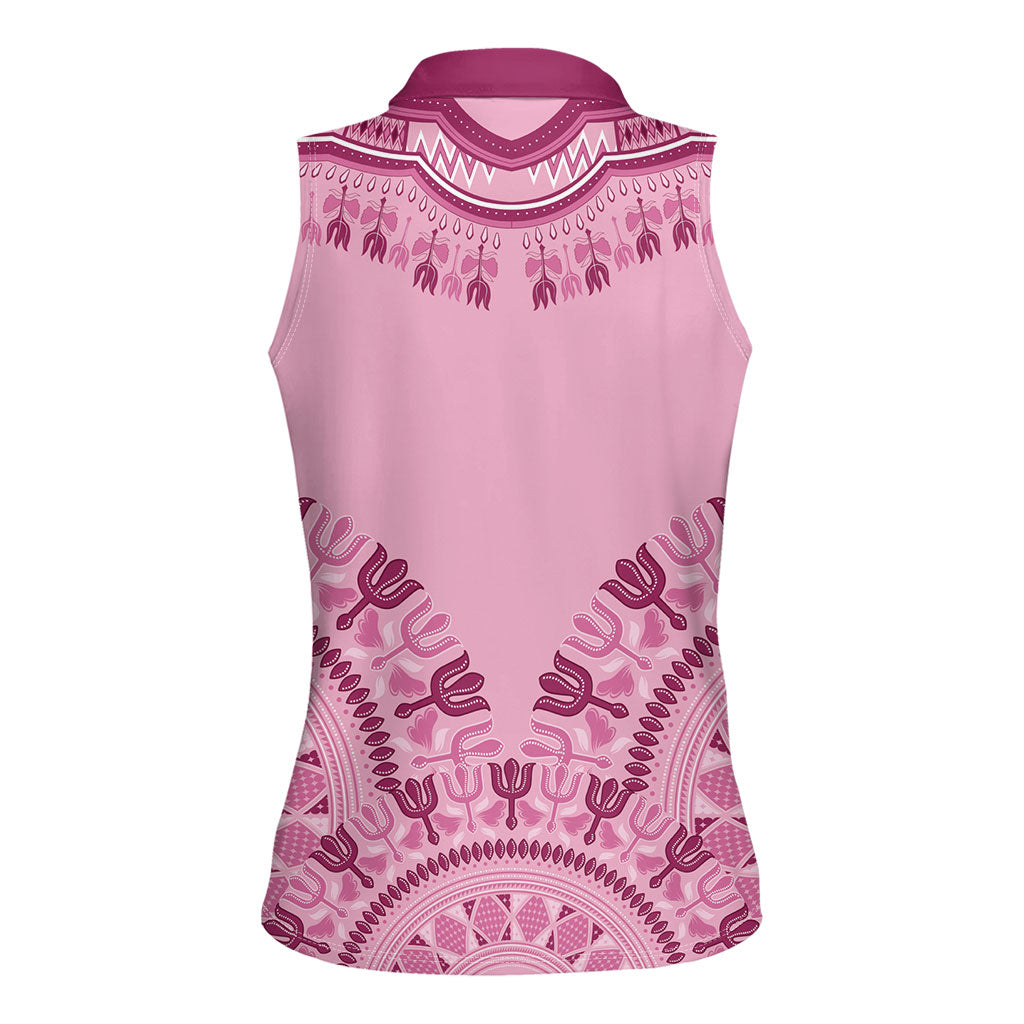 Dashiki Glamorous Pink Women Sleeveless Polo Shirt Breast Cancer Fighter