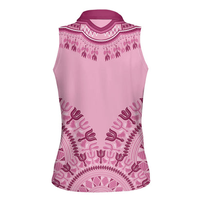 Dashiki Glamorous Pink Women Sleeveless Polo Shirt Breast Cancer Fighter