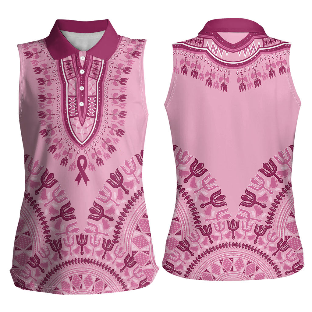 Dashiki Glamorous Pink Women Sleeveless Polo Shirt Breast Cancer Fighter