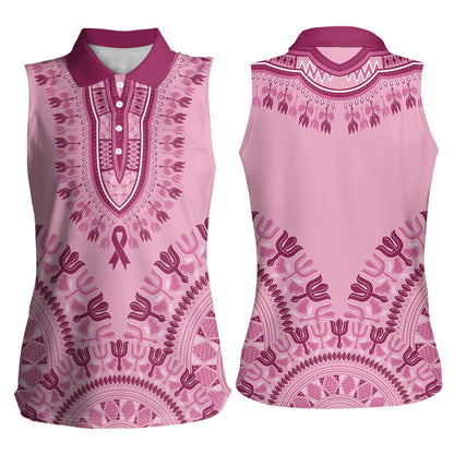 Dashiki Glamorous Pink Women Sleeveless Polo Shirt Breast Cancer Fighter