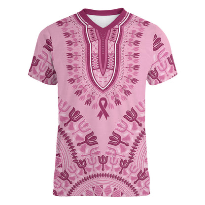 Dashiki Glamorous Pink Women V-Neck T-Shirt Breast Cancer Fighter