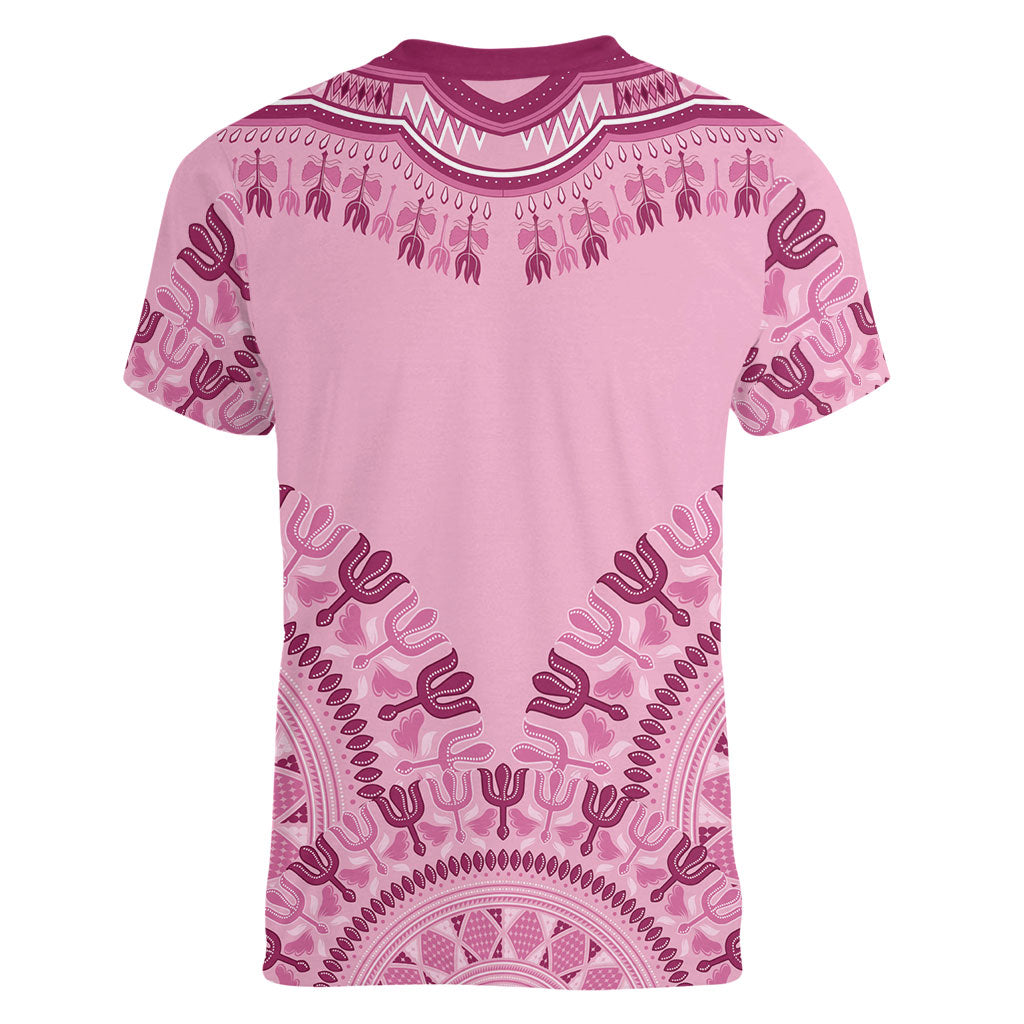 Dashiki Glamorous Pink Women V-Neck T-Shirt Breast Cancer Fighter