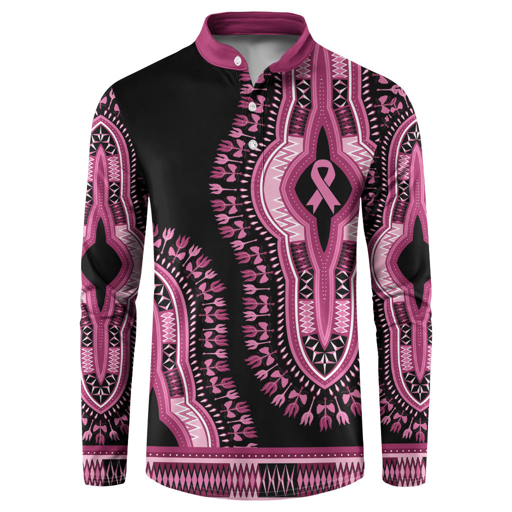 Breast Cancer Pink Ribbon Button Sweatshirt Dashiki Style