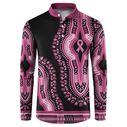 Breast Cancer Pink Ribbon Button Sweatshirt Dashiki Style