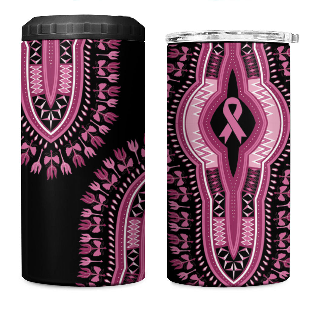 Breast Cancer Pink Ribbon 4 in 1 Can Cooler Tumbler Dashiki Style