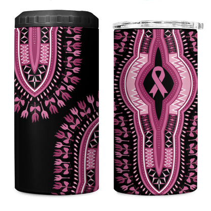 Breast Cancer Pink Ribbon 4 in 1 Can Cooler Tumbler Dashiki Style