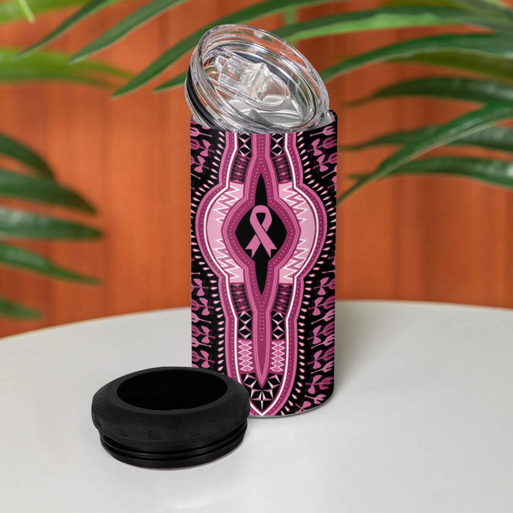Breast Cancer Pink Ribbon 4 in 1 Can Cooler Tumbler Dashiki Style
