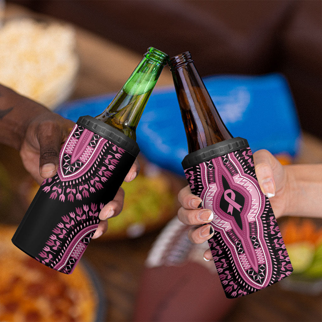 Breast Cancer Pink Ribbon 4 in 1 Can Cooler Tumbler Dashiki Style