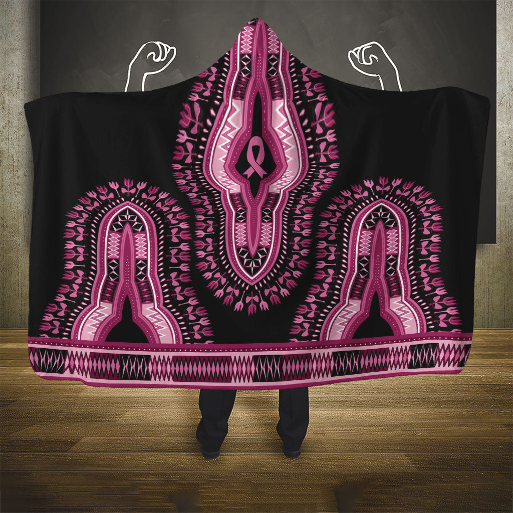 Breast Cancer Pink Ribbon Hooded Blanket Dashiki Style