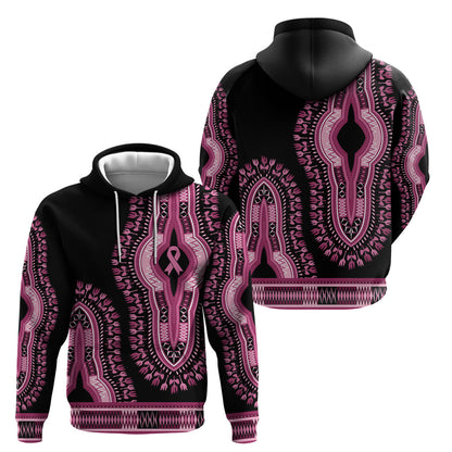Breast Cancer Pink Ribbon Hoodie Dashiki Style