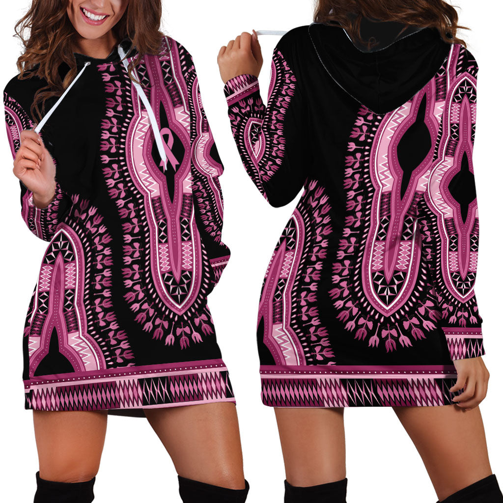 Breast Cancer Pink Ribbon Hoodie Dress Dashiki Style