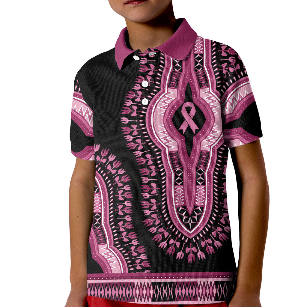 Breast Cancer Pink Ribbon Kid Polo Shirt Dashiki Style
